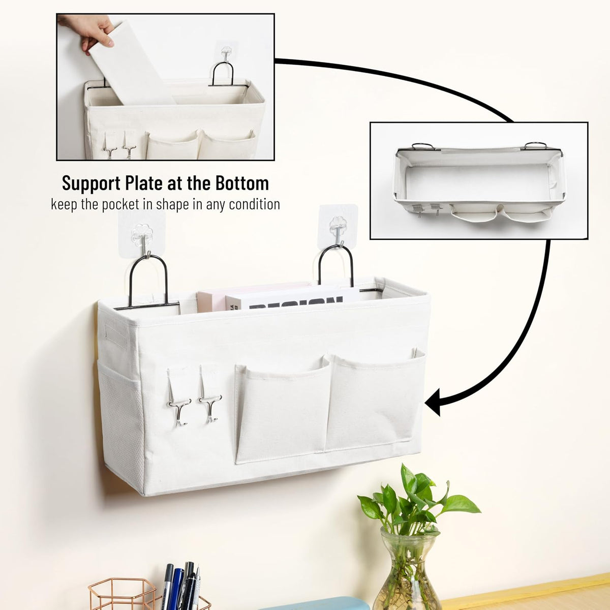 2pcs Small Wall Hanging Storage Bag, Pure White