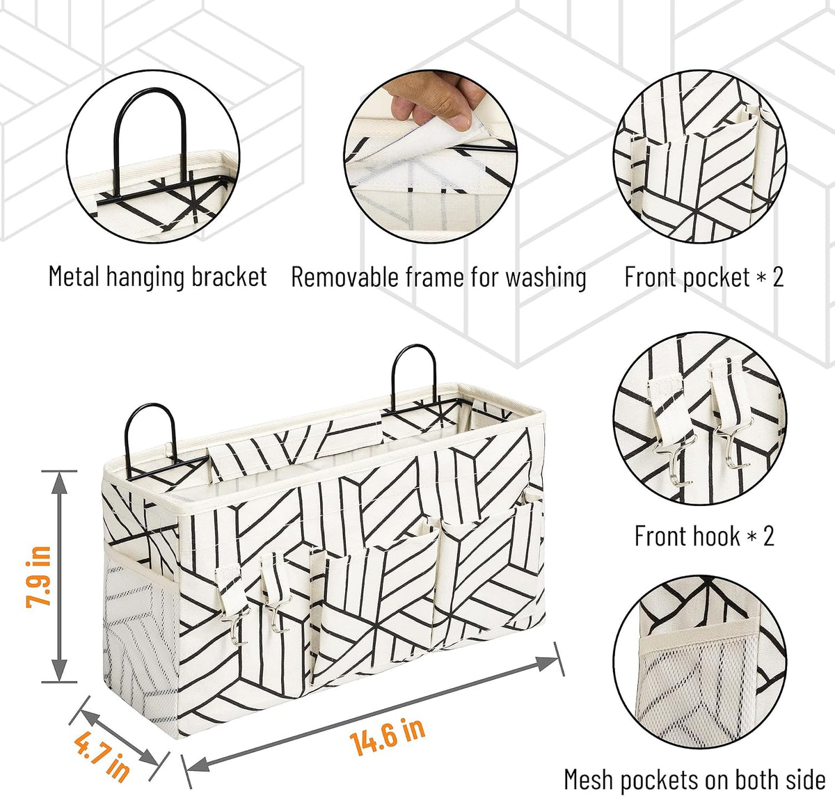 2pcs Small Wall Hanging Storage Bag, Pure White
