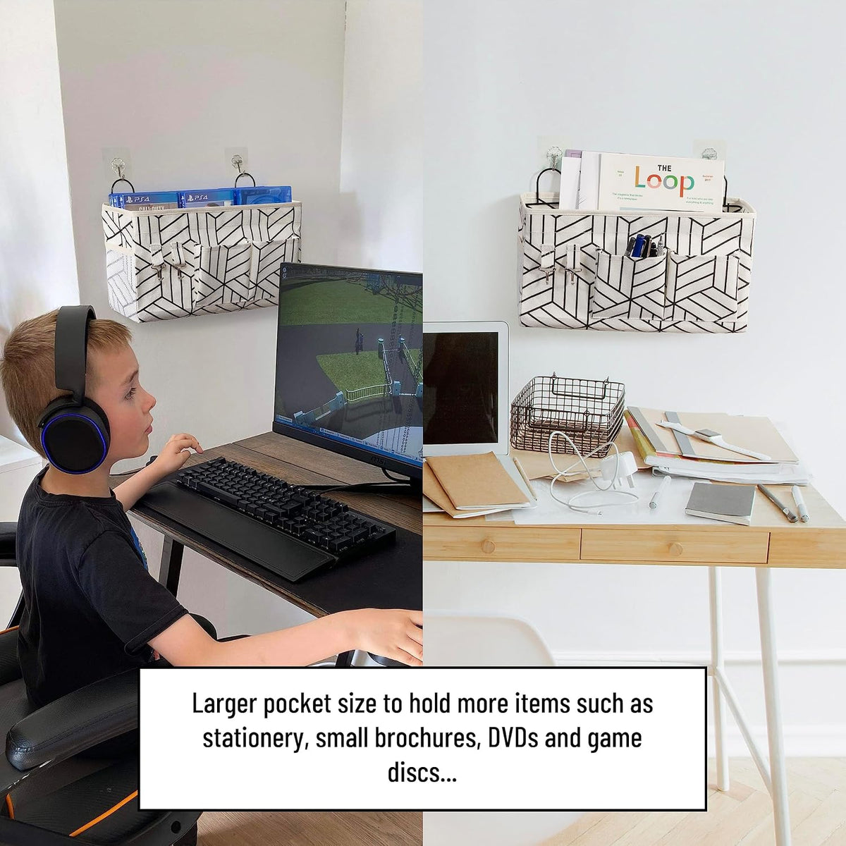 2pcs Small Wall Hanging Storage Bag, Pure White