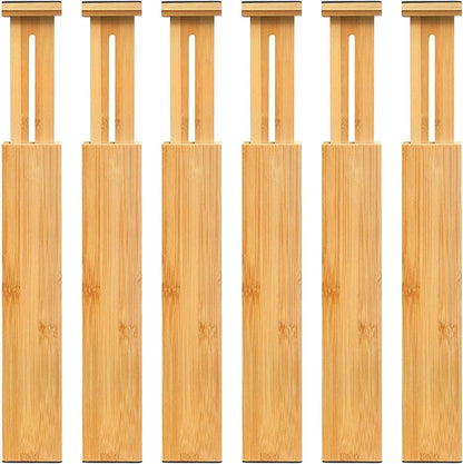VaeFae Bamboo Drawer Dividers, 4" High Adjustable 16.6" - 21.8" Clothes Drawer Organizers, Expandable Separators for Bedroom/Bathroom/Kitchen/Office Storage