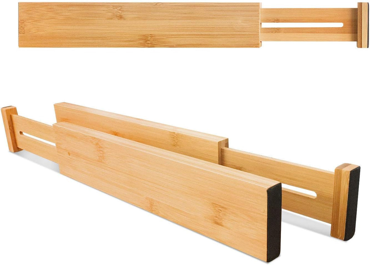 VaeFae Bamboo Drawer Dividers, 4" High Adjustable 16.6" - 21.8" Clothes Drawer Organizers, Expandable Separators for Bedroom/Bathroom/Kitchen/Office Storage