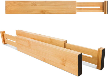 VaeFae Bamboo Drawer Dividers, 4" High Adjustable 16.6" - 21.8" Clothes Drawer Organizers, Expandable Separators for Bedroom/Bathroom/Kitchen/Office Storage