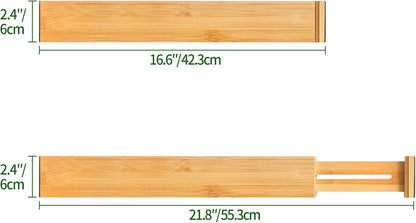 VaeFae Bamboo Drawer Dividers, 4" High Adjustable 16.6" - 21.8" Clothes Drawer Organizers, Expandable Separators for Bedroom/Bathroom/Kitchen/Office Storage