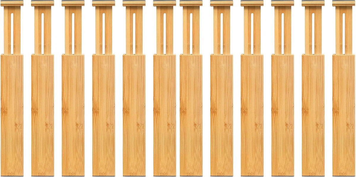 VaeFae Bamboo Drawer Dividers, 4" High Adjustable 16.6" - 21.8" Clothes Drawer Organizers, Expandable Separators for Bedroom/Bathroom/Kitchen/Office Storage