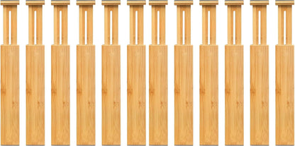 VaeFae Bamboo Drawer Dividers, 4" High Adjustable 16.6" - 21.8" Clothes Drawer Organizers, Expandable Separators for Bedroom/Bathroom/Kitchen/Office Storage