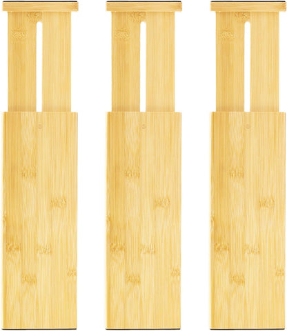 VaeFae Bamboo Drawer Dividers, 4" High Adjustable 16.6" - 21.8" Clothes Drawer Organizers, Expandable Separators for Bedroom/Bathroom/Kitchen/Office Storage