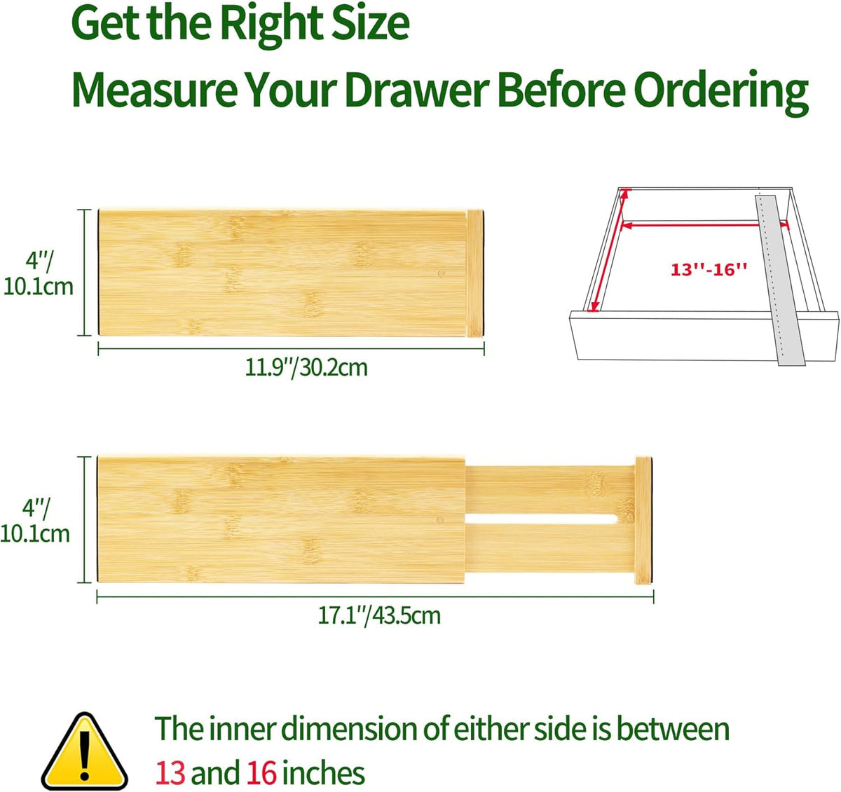 VaeFae Bamboo Drawer Dividers, 4" High Adjustable 16.6" - 21.8" Clothes Drawer Organizers, Expandable Separators for Bedroom/Bathroom/Kitchen/Office Storage
