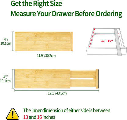 VaeFae Bamboo Drawer Dividers, 4" High Adjustable 16.6" - 21.8" Clothes Drawer Organizers, Expandable Separators for Bedroom/Bathroom/Kitchen/Office Storage