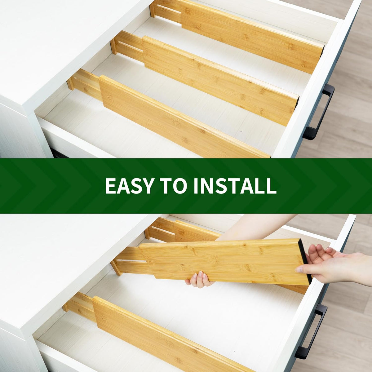 VaeFae Bamboo Drawer Dividers, 4" High Adjustable 16.6" - 21.8" Clothes Drawer Organizers, Expandable Separators for Bedroom/Bathroom/Kitchen/Office Storage
