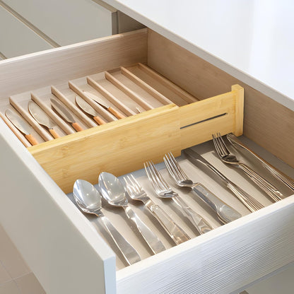 VaeFae Bamboo Drawer Dividers, 4" High Adjustable 16.6" - 21.8" Clothes Drawer Organizers, Expandable Separators for Bedroom/Bathroom/Kitchen/Office Storage