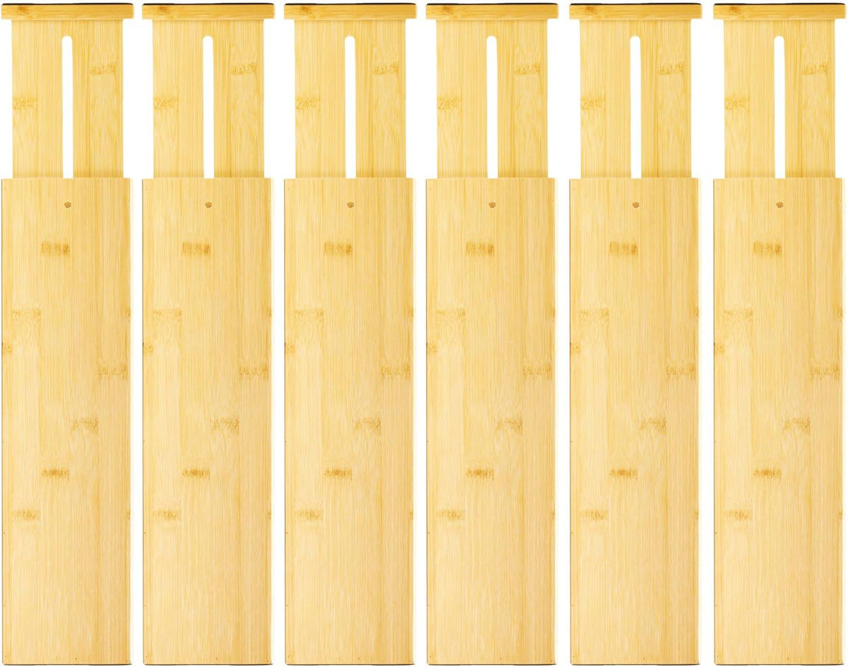 VaeFae Bamboo Drawer Dividers, 4" High Adjustable 16.6" - 21.8" Clothes Drawer Organizers, Expandable Separators for Bedroom/Bathroom/Kitchen/Office Storage