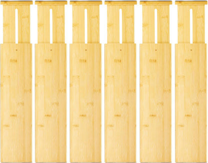 VaeFae Bamboo Drawer Dividers, 4" High Adjustable 16.6" - 21.8" Clothes Drawer Organizers, Expandable Separators for Bedroom/Bathroom/Kitchen/Office Storage