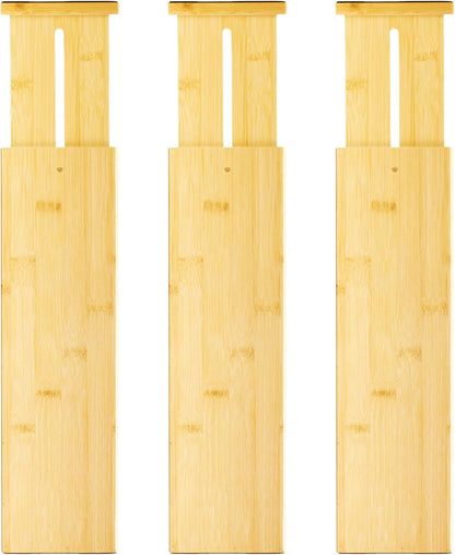 VaeFae Bamboo Drawer Dividers, 4" High Adjustable 16.6" - 21.8" Clothes Drawer Organizers, Expandable Separators for Bedroom/Bathroom/Kitchen/Office Storage