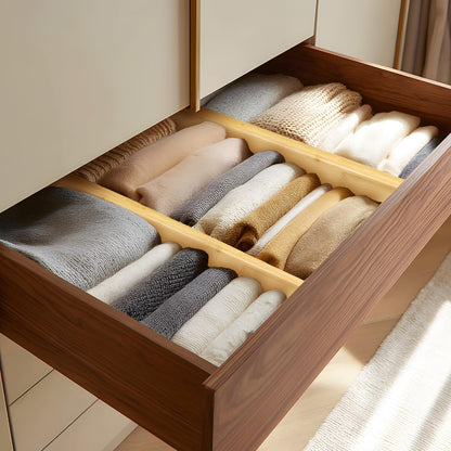 VaeFae Bamboo Drawer Dividers, 4" High Adjustable 16.6" - 21.8" Clothes Drawer Organizers, Expandable Separators for Bedroom/Bathroom/Kitchen/Office Storage