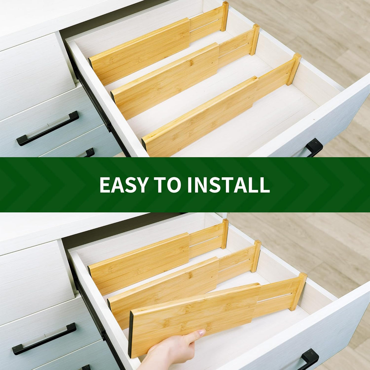 VaeFae Bamboo Drawer Dividers, 4" High Adjustable 16.6" - 21.8" Clothes Drawer Organizers, Expandable Separators for Bedroom/Bathroom/Kitchen/Office Storage