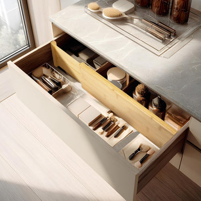 VaeFae Bamboo Drawer Dividers, 4" High Adjustable 16.6" - 21.8" Clothes Drawer Organizers, Expandable Separators for Bedroom/Bathroom/Kitchen/Office Storage