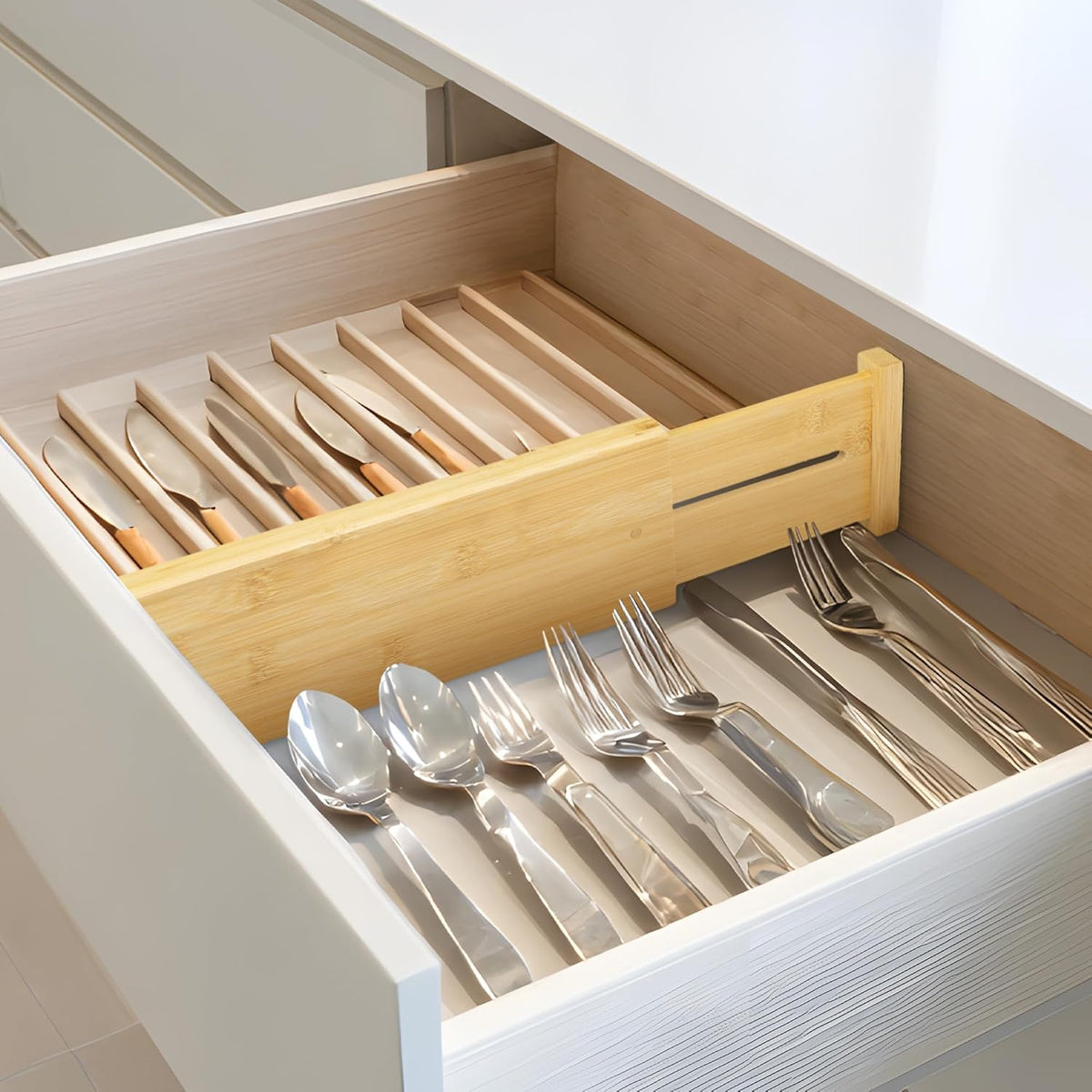 VaeFae Bamboo Drawer Dividers, 4" High Adjustable 16.6" - 21.8" Clothes Drawer Organizers, Expandable Separators for Bedroom/Bathroom/Kitchen/Office Storage