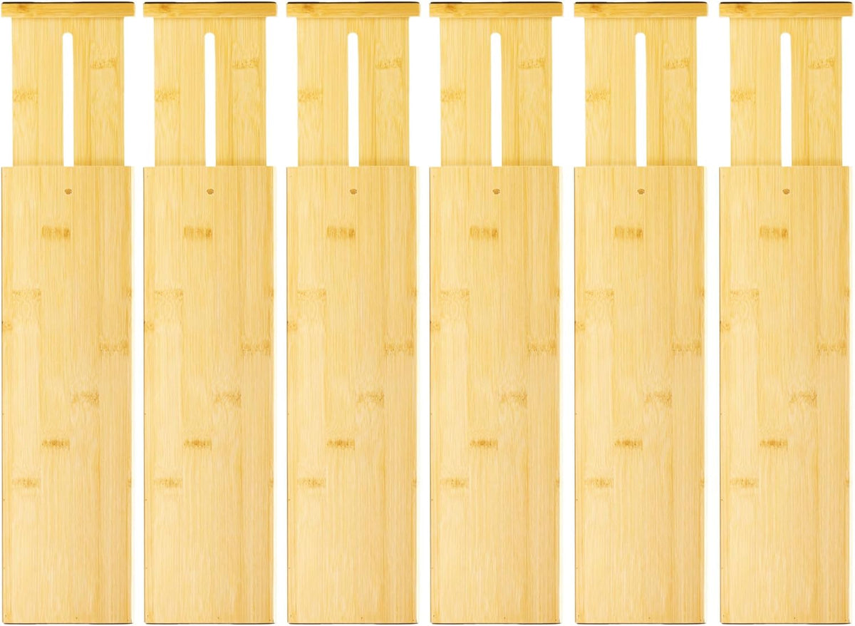 VaeFae Bamboo Drawer Dividers, 4" High Adjustable 16.6" - 21.8" Clothes Drawer Organizers, Expandable Separators for Bedroom/Bathroom/Kitchen/Office Storage