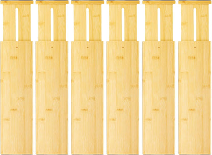 VaeFae Bamboo Drawer Dividers, 4" High Adjustable 16.6" - 21.8" Clothes Drawer Organizers, Expandable Separators for Bedroom/Bathroom/Kitchen/Office Storage