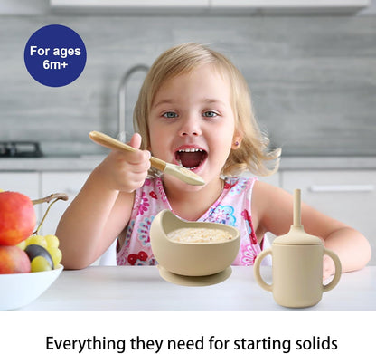 Silicone Baby Feeding Set 14 Pcs, Baby Led Weaning Set, 6M+, Beige