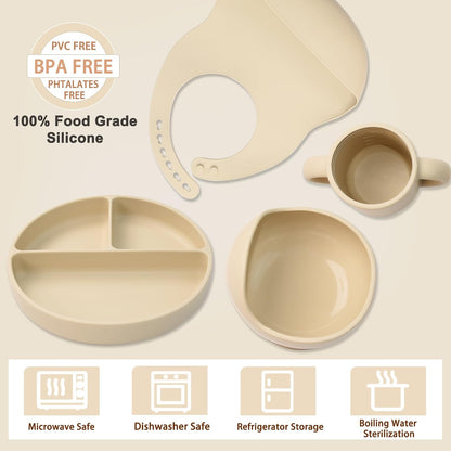Silicone Baby Feeding Set 14 Pcs, Baby Led Weaning Set, 6M+, Beige