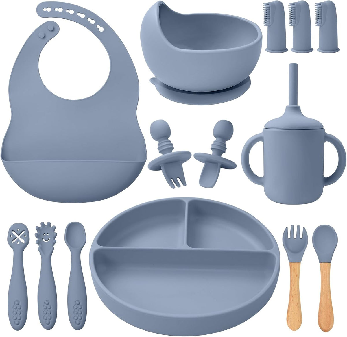 Silicone Baby Feeding Set 14 Pcs, Baby Led Weaning Set, 6M+, Beige