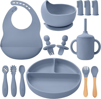 Silicone Baby Feeding Set 14 Pcs, Baby Led Weaning Set, 6M+, Beige