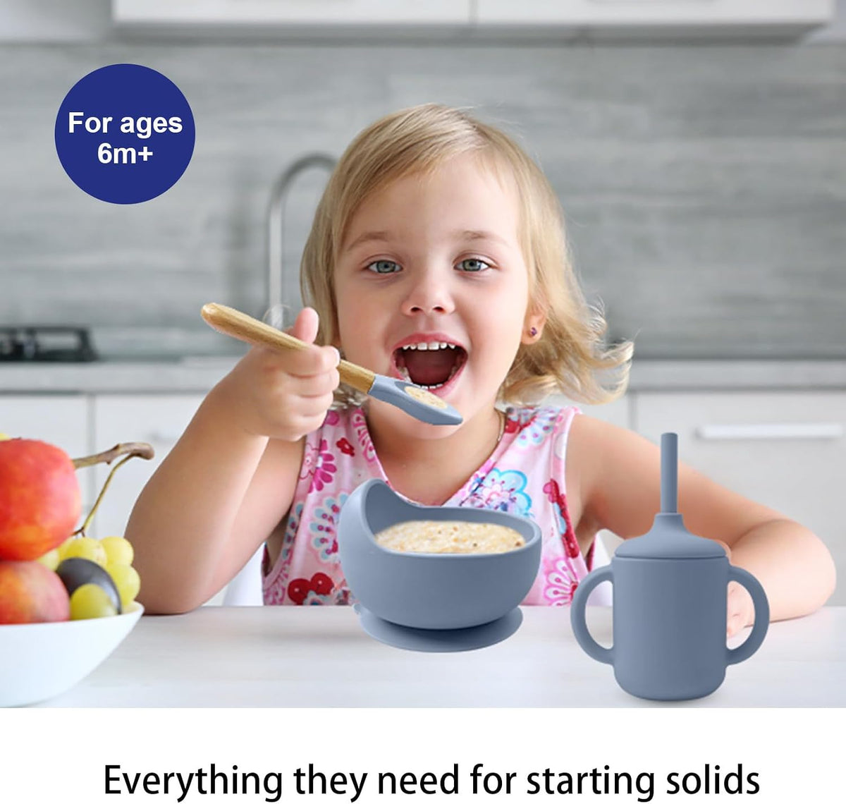 Silicone Baby Feeding Set 14 Pcs, Baby Led Weaning Set, 6M+, Beige