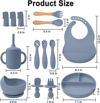 Silicone Baby Feeding Set 14 Pcs, Baby Led Weaning Set, 6M+, Beige