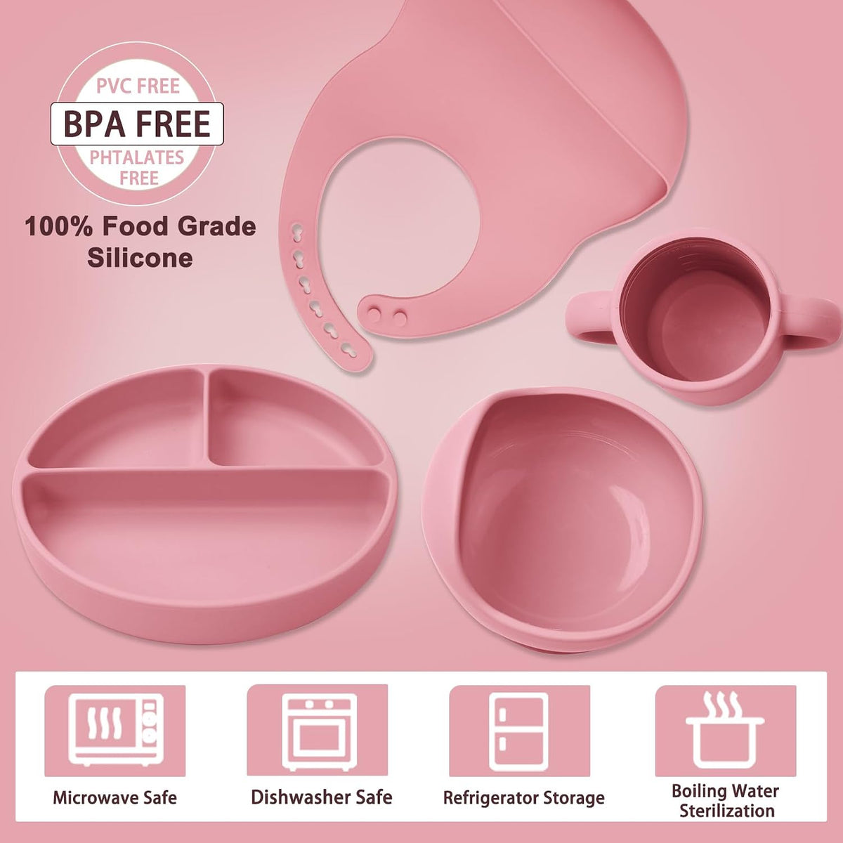 Silicone Baby Feeding Set 14 Pcs, Baby Led Weaning Set, 6M+, Beige