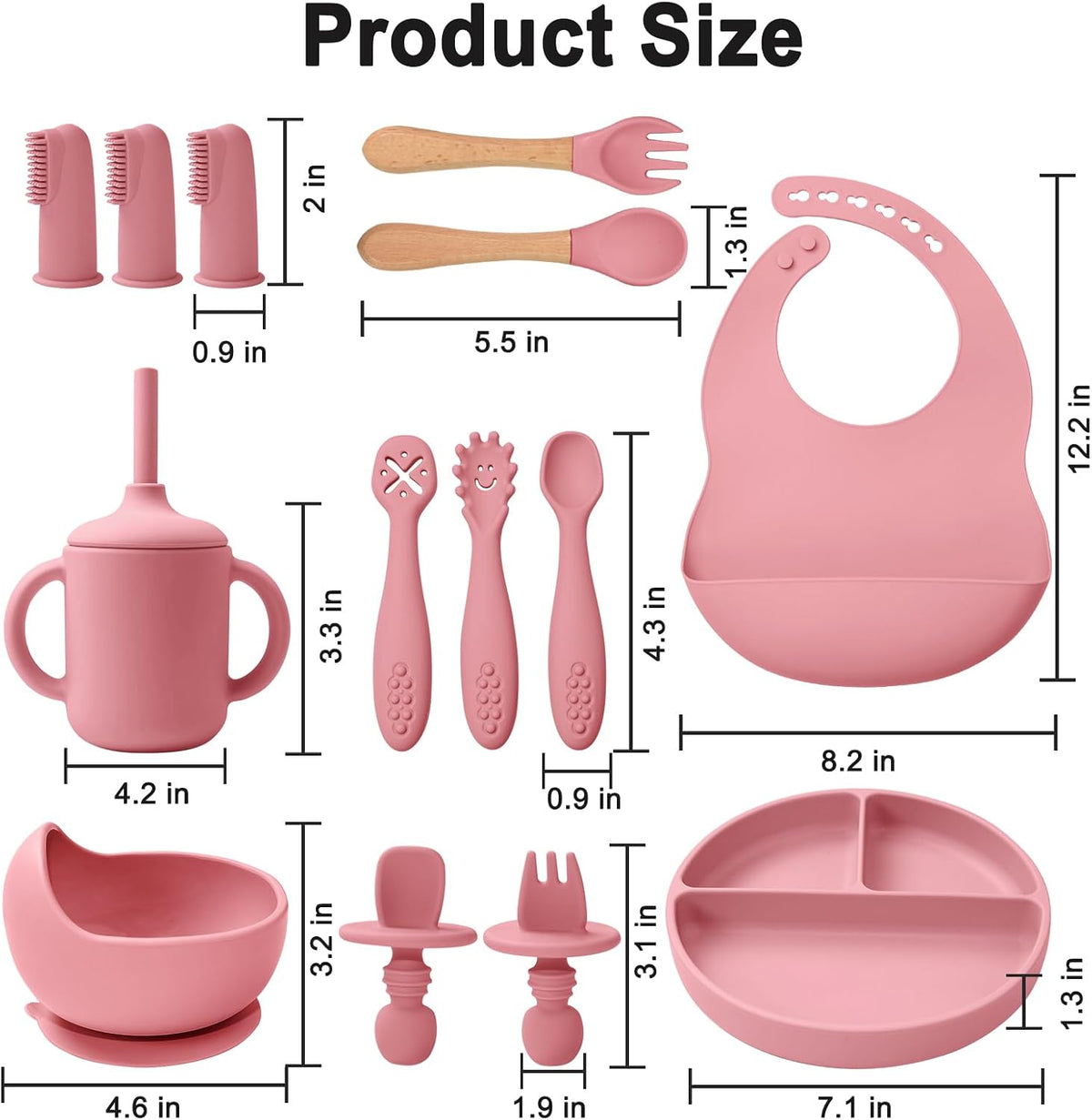 Silicone Baby Feeding Set 14 Pcs, Baby Led Weaning Set, 6M+, Beige