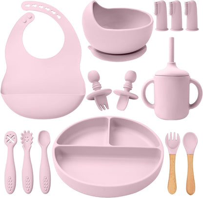 Silicone Baby Feeding Set 14 Pcs, Baby Led Weaning Set, 6M+, Beige