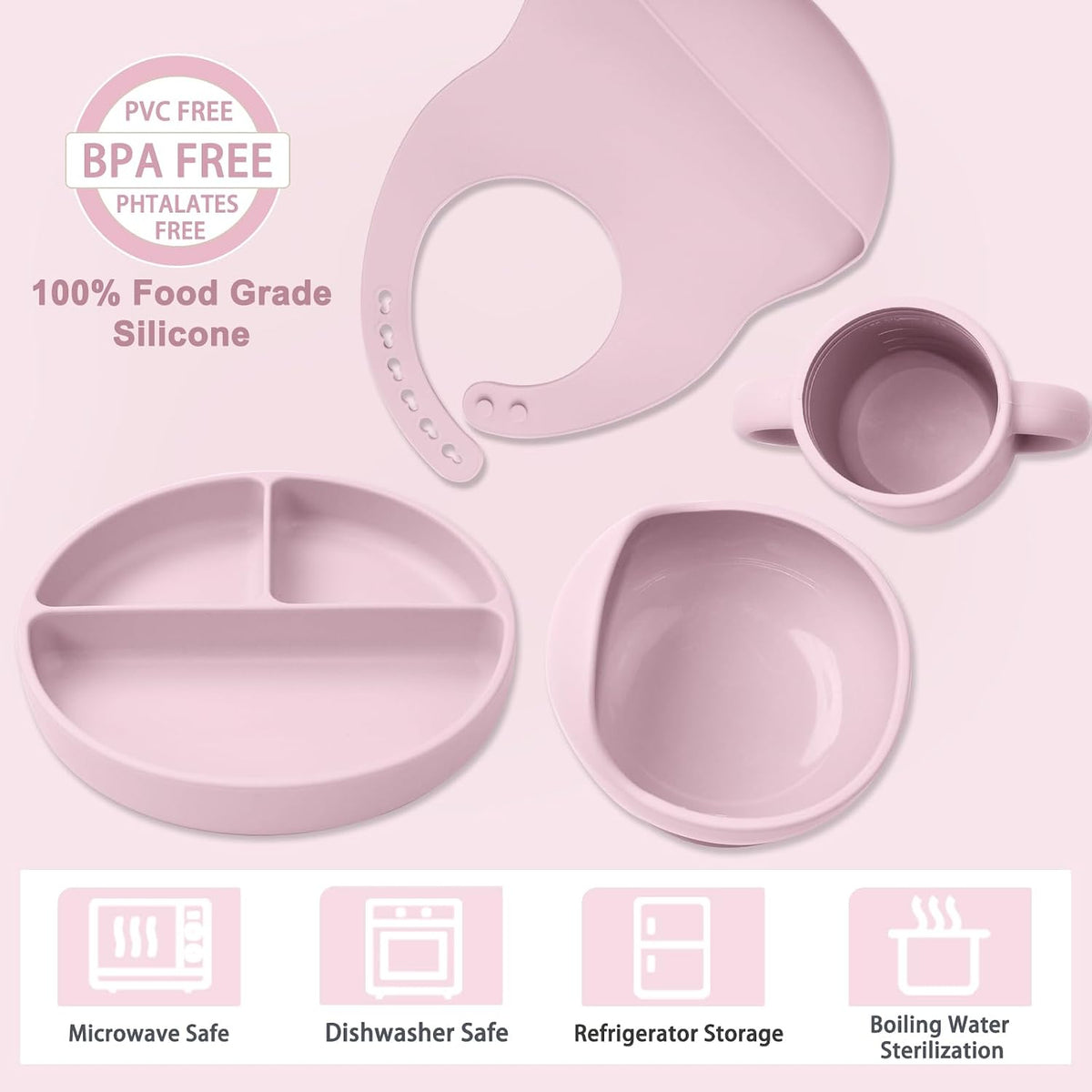 Silicone Baby Feeding Set 14 Pcs, Baby Led Weaning Set, 6M+, Beige