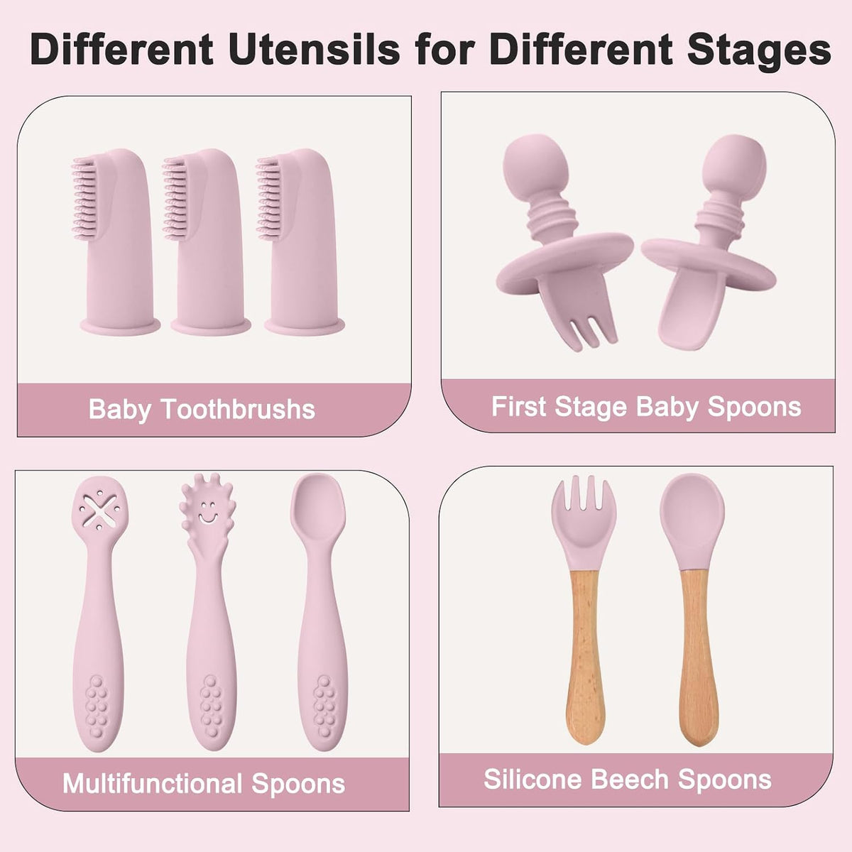 Silicone Baby Feeding Set 14 Pcs, Baby Led Weaning Set, 6M+, Beige