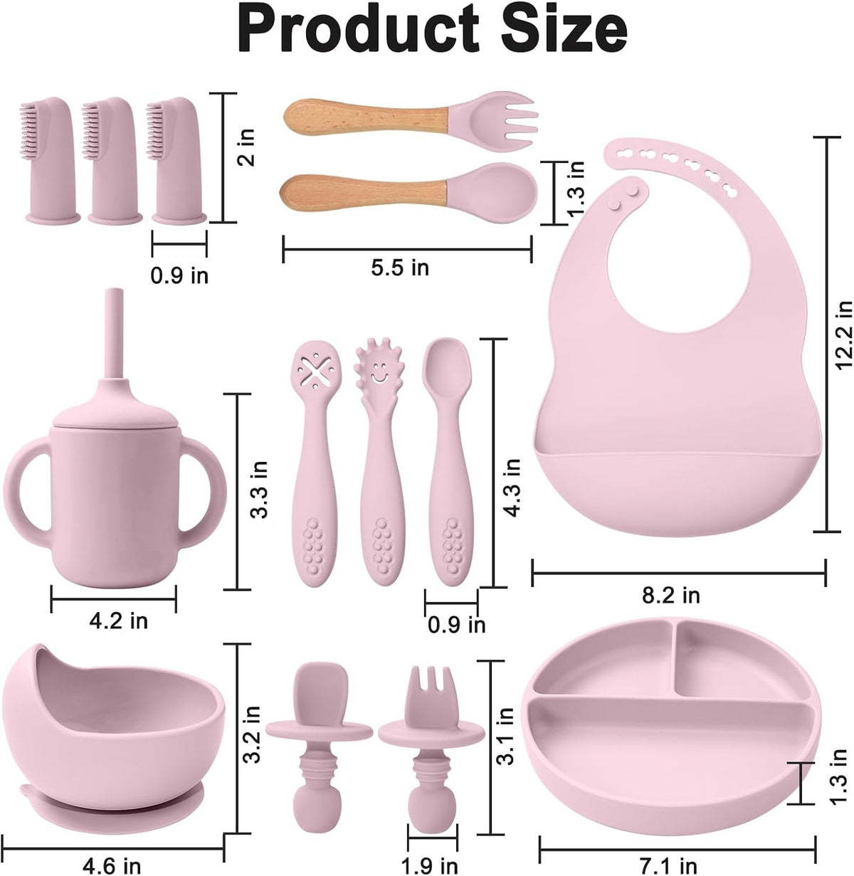 Silicone Baby Feeding Set 14 Pcs, Baby Led Weaning Set, 6M+, Beige