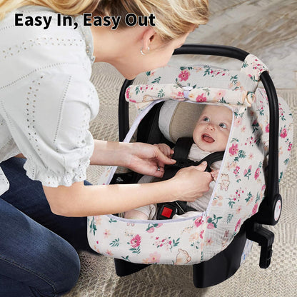 Baby Car Seat Cover Girl, Muslin Mesh Window Infant Carseat Canopy