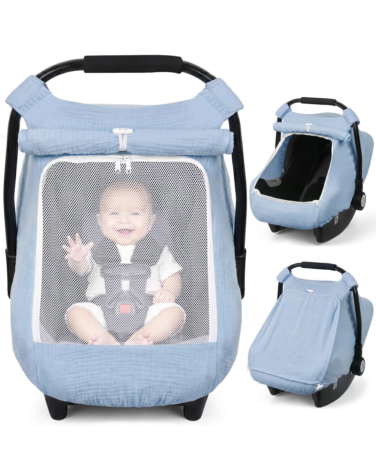 Baby Car Seat Cover Girl, Muslin Mesh Window Infant Carseat Canopy