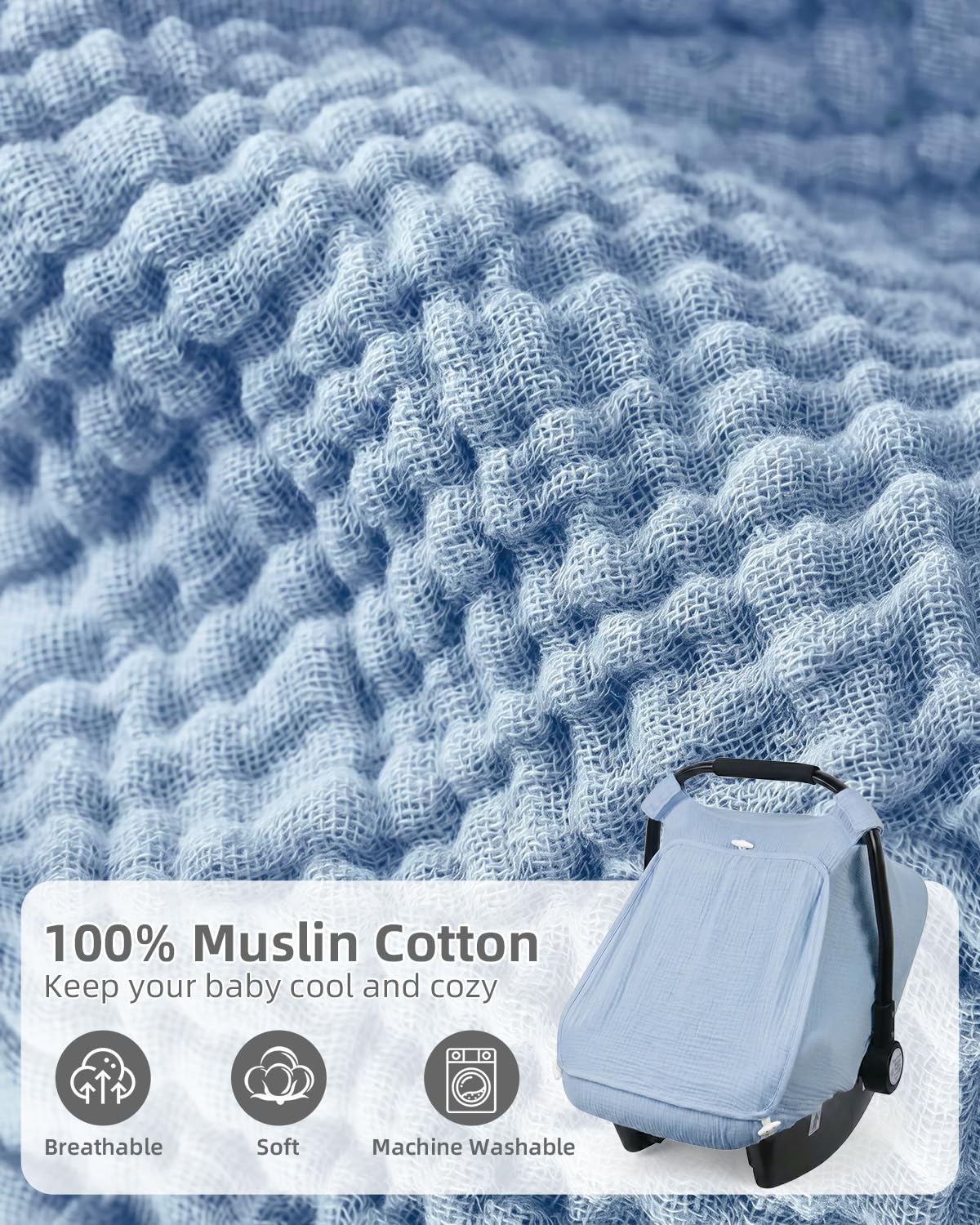 Baby Car Seat Cover Girl, Muslin Mesh Window Infant Carseat Canopy