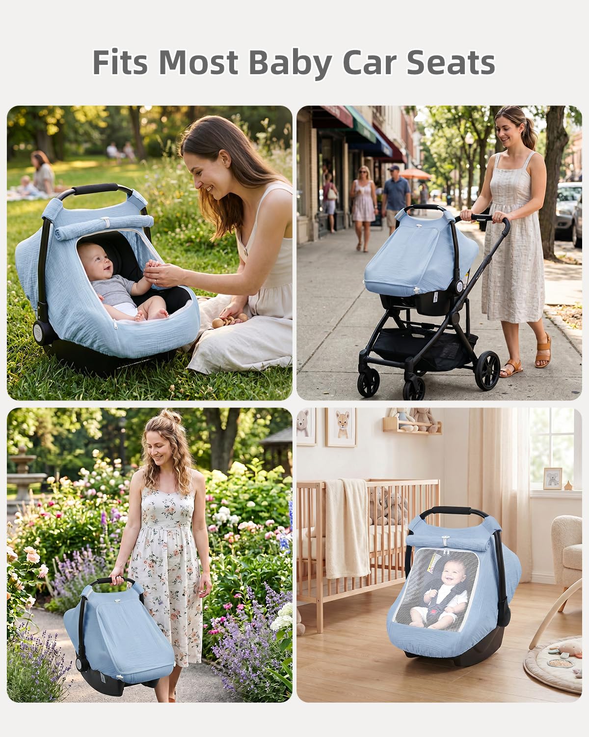 Baby Car Seat Cover Girl, Muslin Mesh Window Infant Carseat Canopy