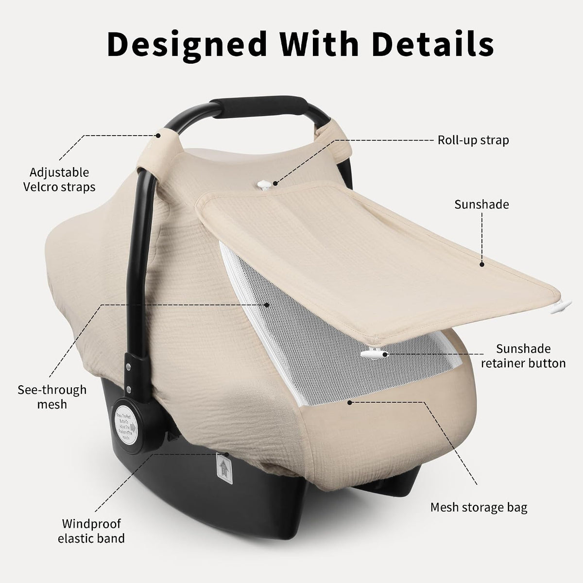 Baby Car Seat Cover Girl, Muslin Mesh Window Infant Carseat Canopy