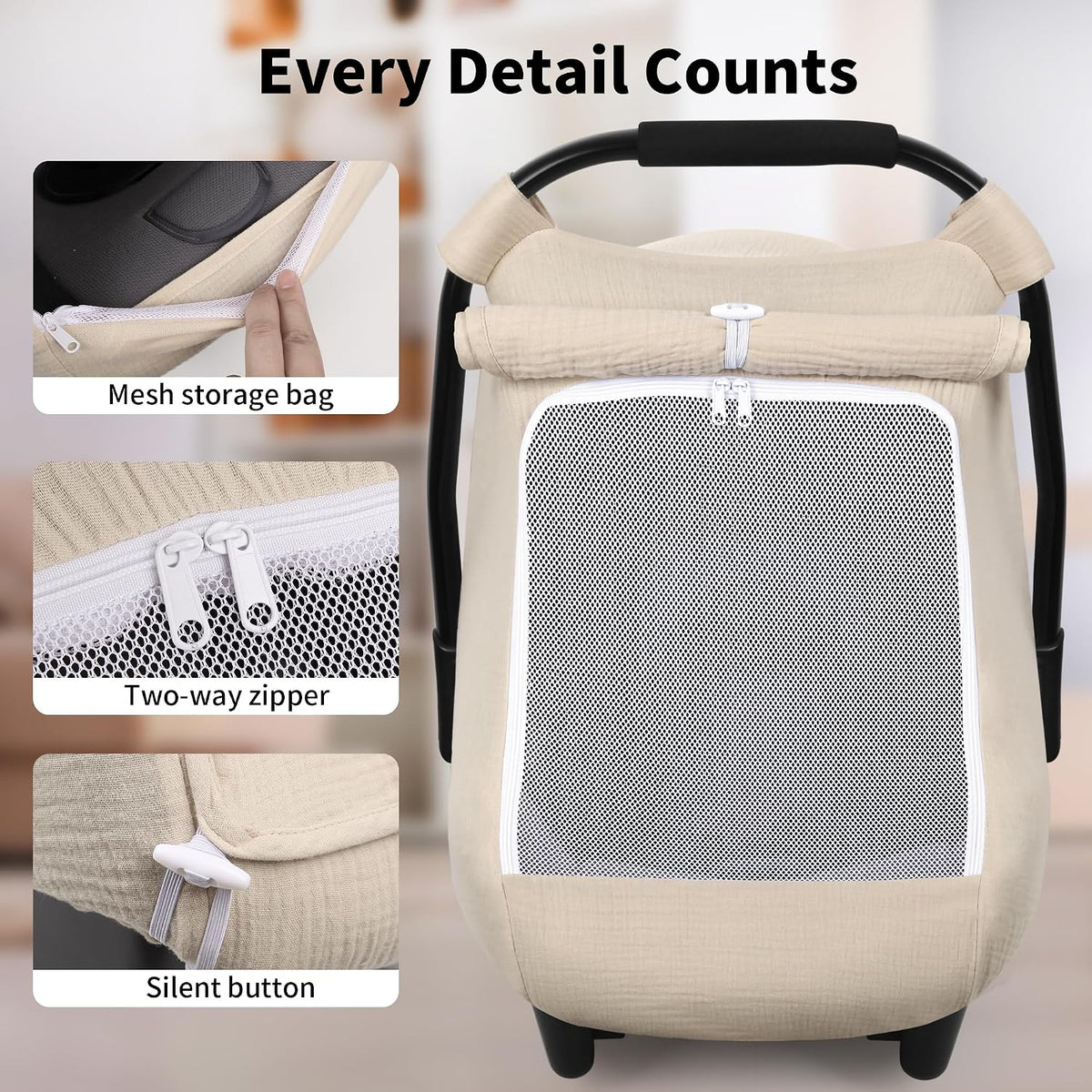 Baby Car Seat Cover Girl, Muslin Mesh Window Infant Carseat Canopy