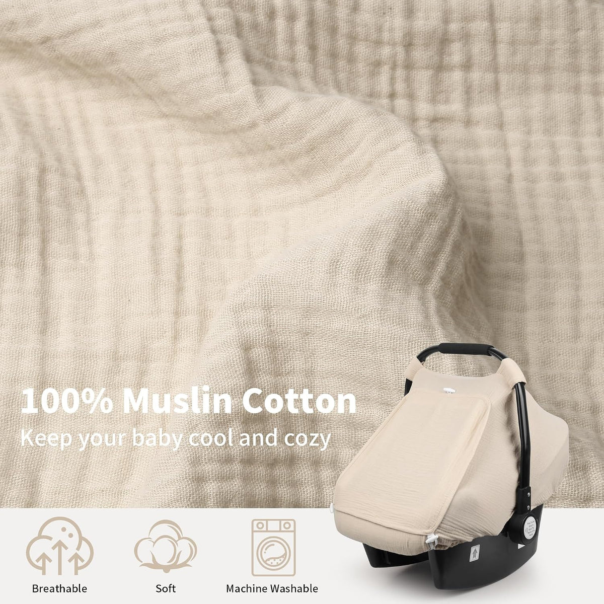 Baby Car Seat Cover Girl, Muslin Mesh Window Infant Carseat Canopy