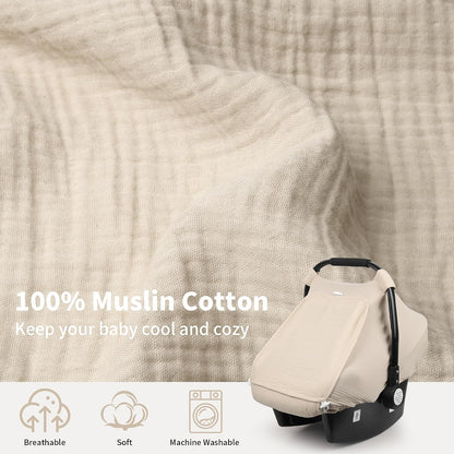 Baby Car Seat Cover Girl, Muslin Mesh Window Infant Carseat Canopy