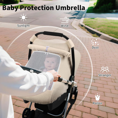 Baby Car Seat Cover Girl, Muslin Mesh Window Infant Carseat Canopy