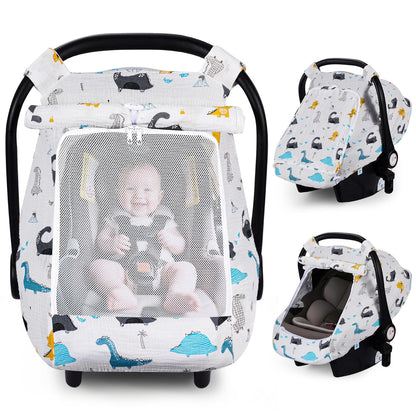 Baby Car Seat Cover Girl, Muslin Mesh Window Infant Carseat Canopy
