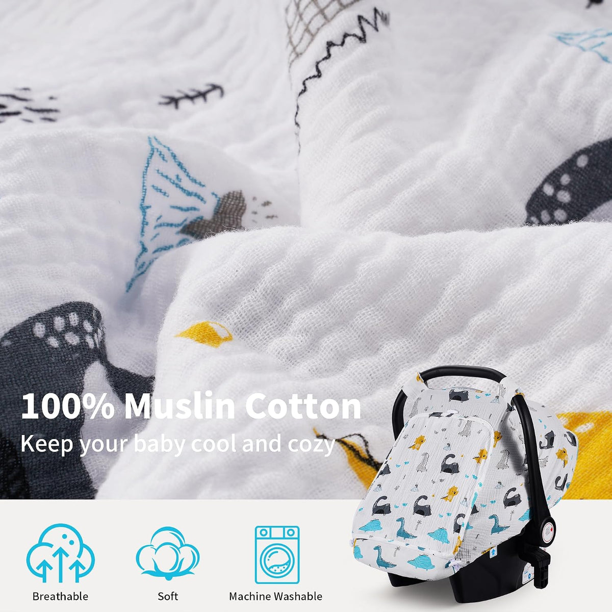 Baby Car Seat Cover Girl, Muslin Mesh Window Infant Carseat Canopy