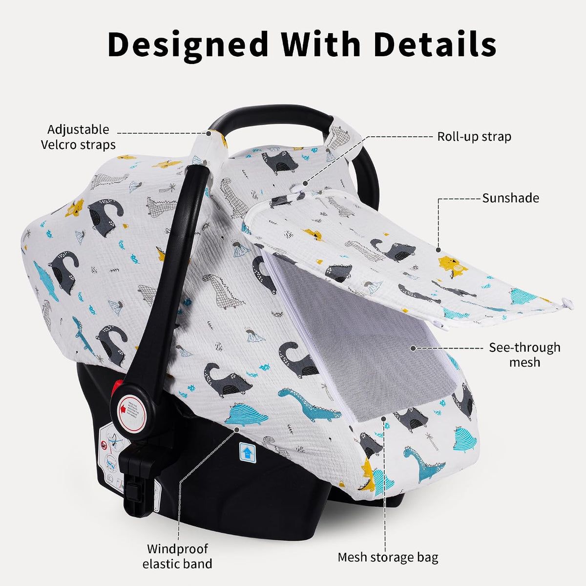 Baby Car Seat Cover Girl, Muslin Mesh Window Infant Carseat Canopy