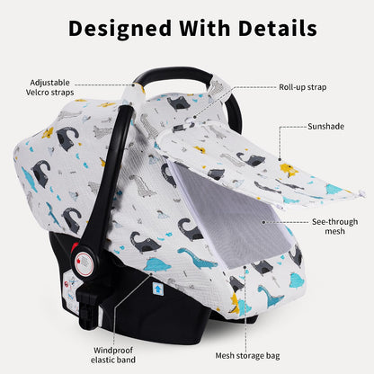 Baby Car Seat Cover Girl, Muslin Mesh Window Infant Carseat Canopy