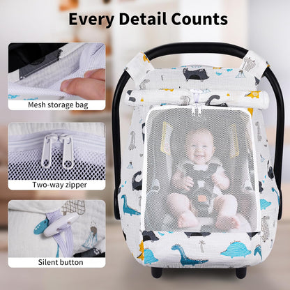 Baby Car Seat Cover Girl, Muslin Mesh Window Infant Carseat Canopy