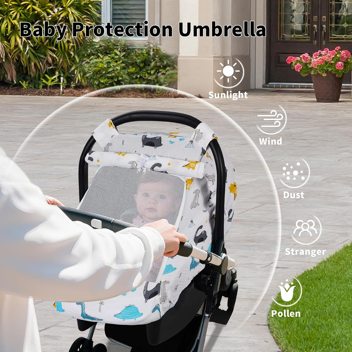 Baby Car Seat Cover Girl, Muslin Mesh Window Infant Carseat Canopy